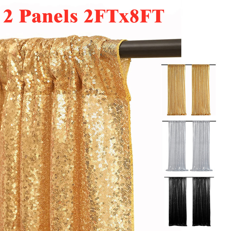 Sequin Fabric Panel - ทอง/สีเงินเลื่อมฉากหลังผ้าม่าน,2 แผง-2FTx8FTเลื่อมผ้าม่านสําหรับงานแต่งงานลําดับฉากหลังตกแต่งเวที