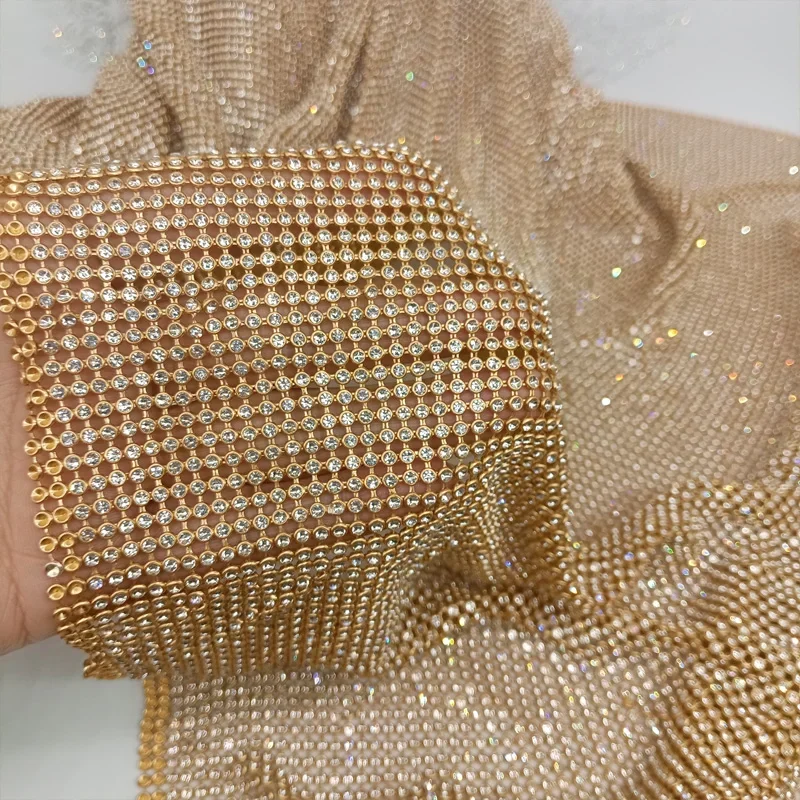 Crystal Mesh Fabric - 45x120 ซม.Sparkly GOLD ฐาน Rhinestone โลหะตาข่าย