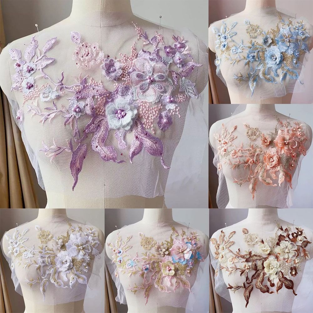 Applique Patch Flower - 3D ดอกไม้ลูกปัดผ้าลูกไม้ Applique เย็บปักถักร้อยบนแพทช์สําหรับงานแต่งงานชุดราตรีเสื้อผ้าแพทช์ Scrapbooking