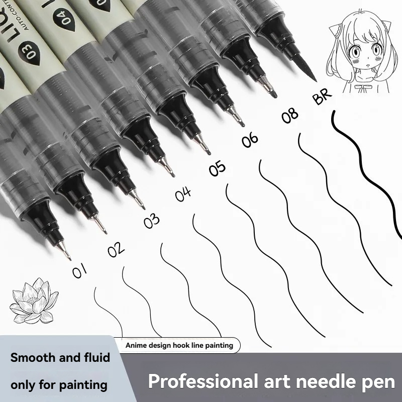 Copic Marker Sketch - ปากกาเขียนเส้นเล็กสีดำ 12 ด้าม ชุดปากกาหลายหัวสำหรับวาดภาพร่างเส้นละเอียด เหมาะสำหรับงานมังงะและงานเขียนพู่กัน