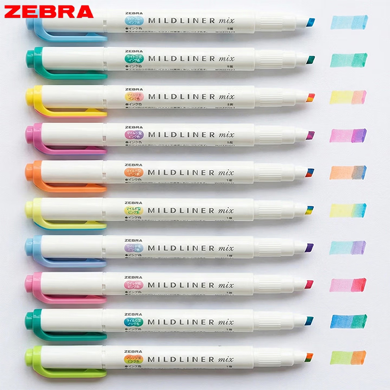 Zebra Pen Mildliner - ปากกาไฮไลท์ Zebra WKS23 Mildliner สีพาสเทลไล่เฉดสองสี ไม่ซึม