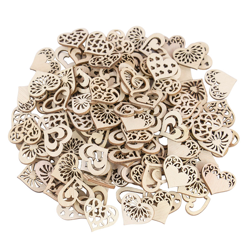 Embellishments For Scrapbooking - 50/100pcs Hollowed รูปแบบหัวใจขนาดเล็กไม้ธรรมชาติ Slice สมุดภาพ Embellishments