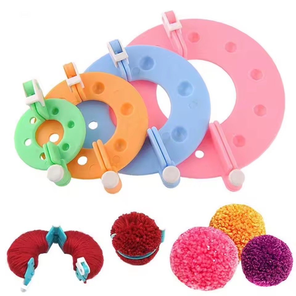 Pom Pom Maker Tool - ชุดเครื่องมือถักไหมพรมทำลูกบอลปอมปอม 8 ชิ้น 4 ขนาด สำหรับเด็ก