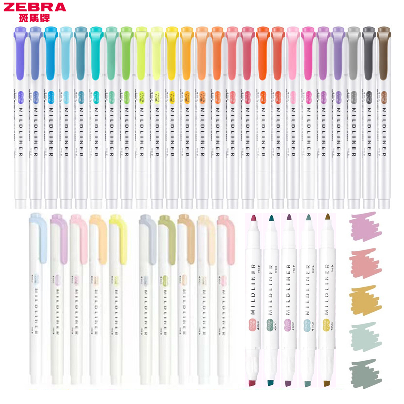 Zebra Pen Mildliner - 1/3pcs ZEBRA MILDLINER WKT7 ปากกาเน้นข้อความ, multi-สีคู่เคล็ดลับเส้นใยเครื่องหมายสําหรับภาพวาด
