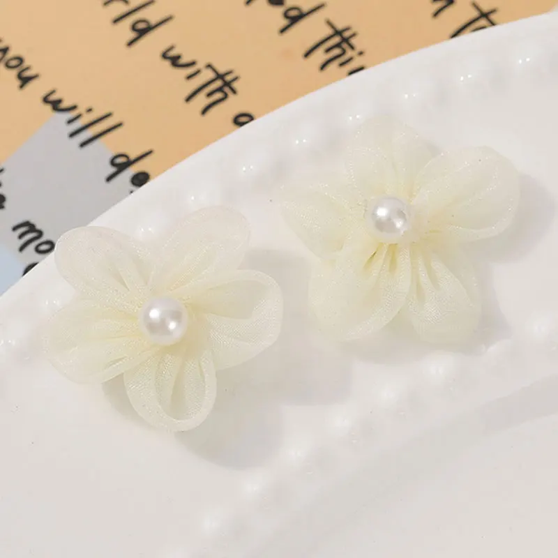 Applique Patch Flower - 100PCS เพิร์ลเส้นด้ายดอกไม้ Appliques DIY เจ้าสาวเสื้อผ้างานฝีมือตกแต่งดอกไม้ปลอมไข่มุกเทียมแพทช์อุปกรณ์เย็บผ้า