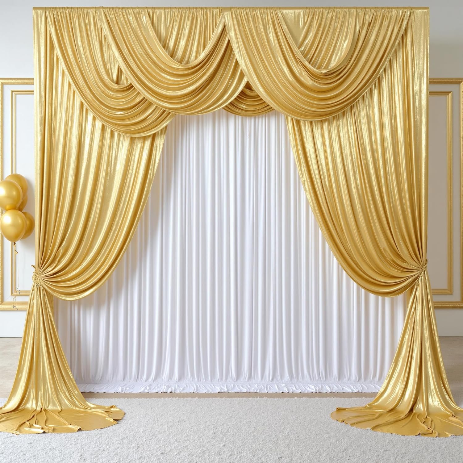 Sequin Fabric Panel - ฉากหลังกลิตเตอร์กันรอยยับขนาด 2.3x7 ฟุต 1 แผง สีทอง