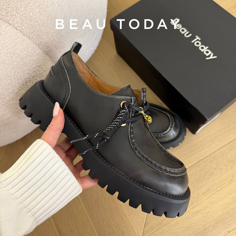 Guipure Lace Panel - BEAUTODAY แฟชั่น Loafers ผู้หญิงหนังลูกวัวรอบ Toe Lace