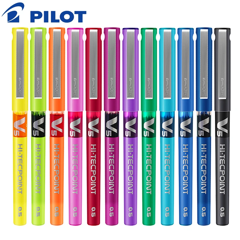 Pilot Pen V5 - 6/12นำร่องปากกาลูกลื่นแบบตรงหัวปากกาหมึกเจลแบบเข็ม BX-V5 0.5มม. สีแห้งเร็วเครื่องเขียนนำเข้าความจุเยอะ