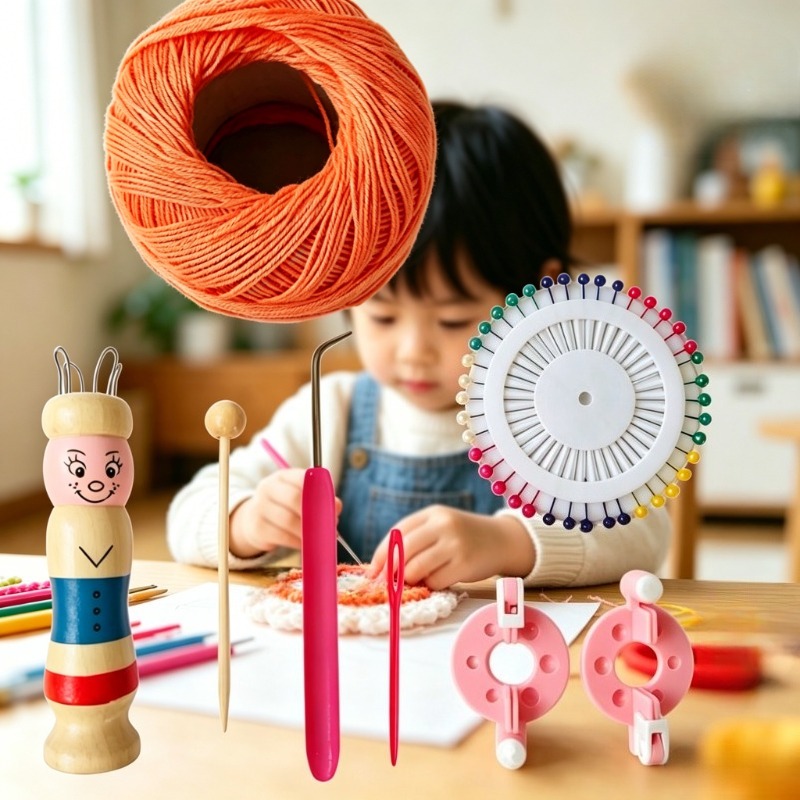 Pom Pom Maker Tool - ชุดเครื่องมือถักไหมพรมสำหรับเด็ก ชุดทำตุ๊กตาไม้ ฝรั่งเศส นิทร์เตอร์ พร้อมอุปกรณ์ทำพอมพอม ชุดไหมพรม