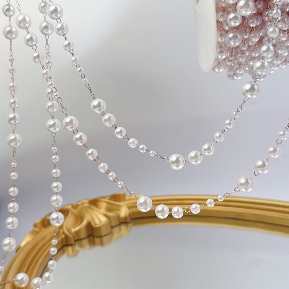 ลูกปัดมุกเทียมขนาด 1 เมตร 3-8  - Pearl Trim Chain บทวิจารณ์และราคา