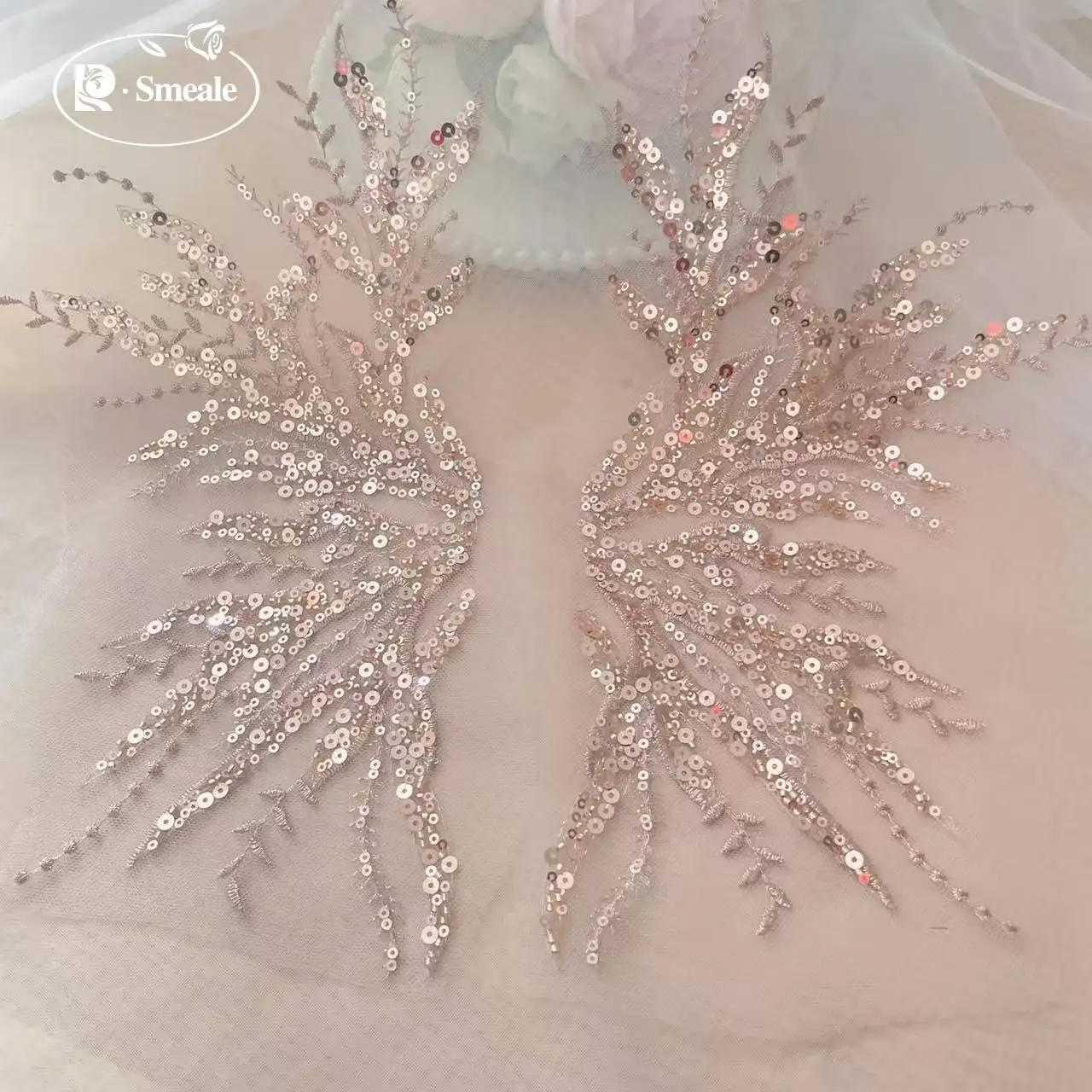 ลูกไม้ปักลายดอกไม้สีโรสโกลด์ปร - Applique Patch Flower บทวิจารณ์และราคา