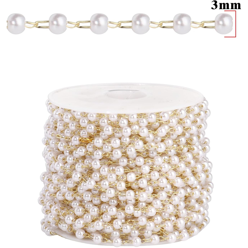 โซ่ทองเหลืองชุบทองประดับมุกเที - Pearl Trim Chain บทวิจารณ์และราคา