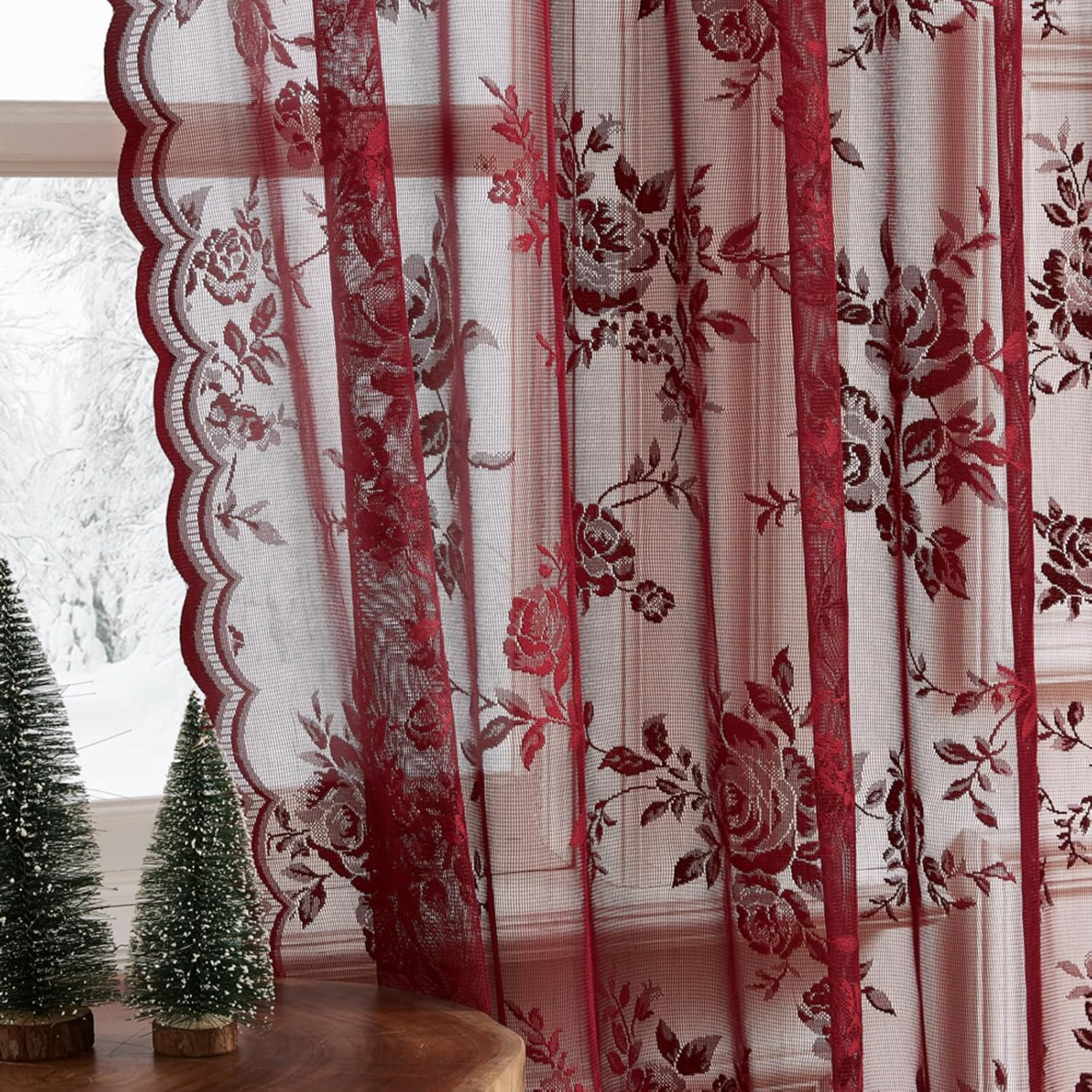 1 PC Burgundy ลูกไม้ผ้าม่าน 45 - Guipure Lace Panel บทวิจารณ์และราคา