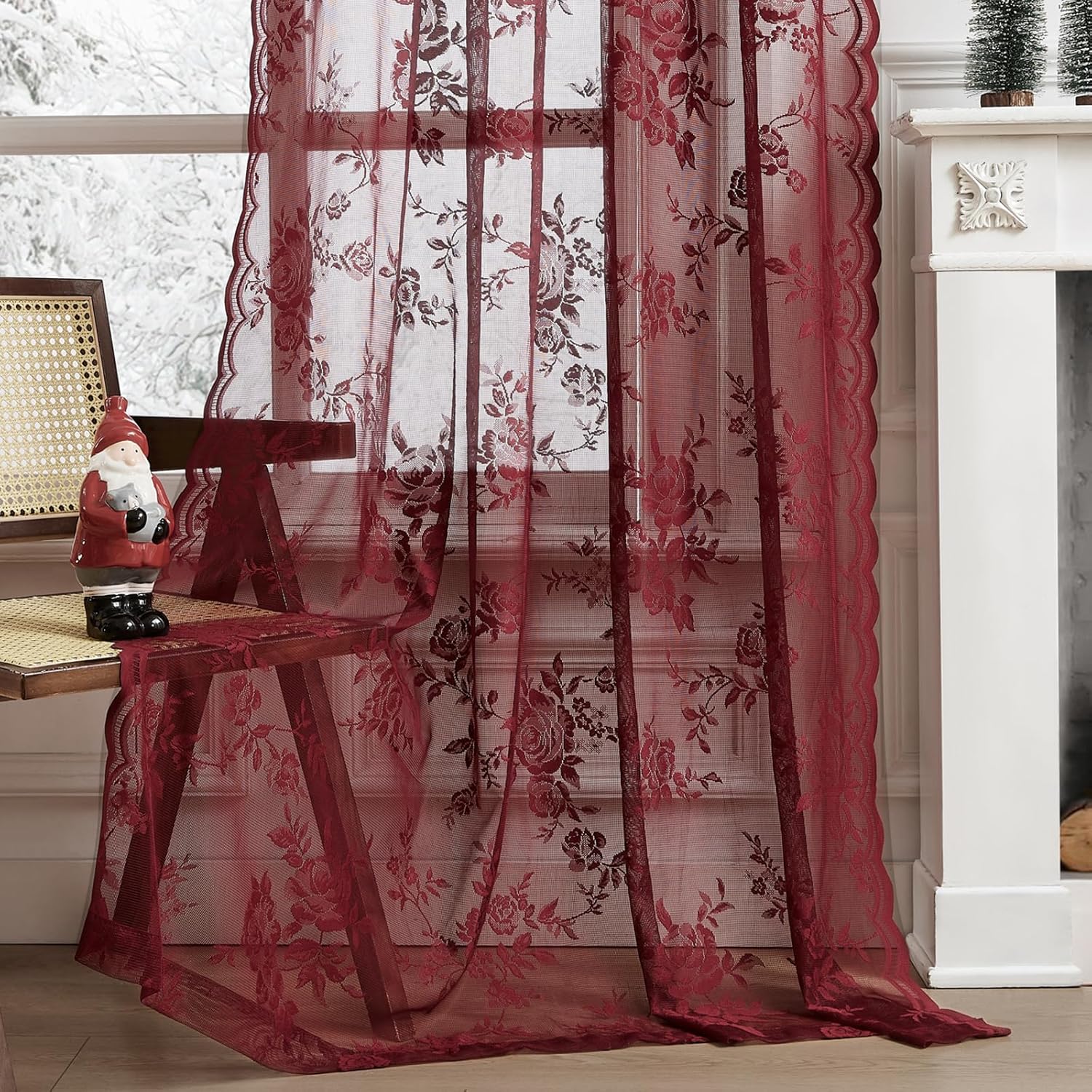 1 PC Burgundy ลูกไม้ผ้าม่าน 45 - Guipure Lace Panel บทวิจารณ์และราคา
